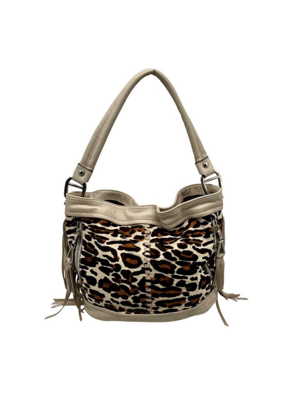 B. Makowsky Leopard-Print Leather Shoulder Bag
